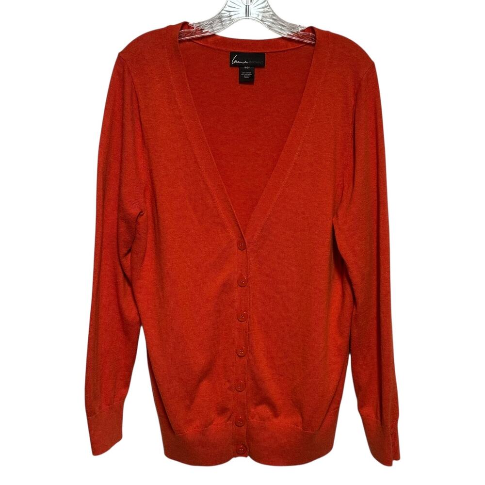 Lane Bryant Cotton Long Sleeve V-Neck Cardigan Sweater Orange 18/20